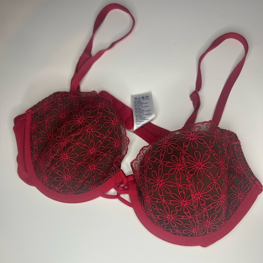 Vassarette Red and Brown Floral Lace Bra - Picture 1 of 4